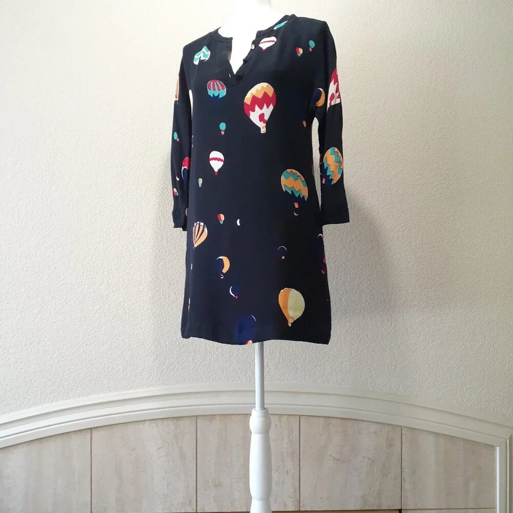 kate spade Black Mini Dress with Multicolor Hot Air Balloon Print